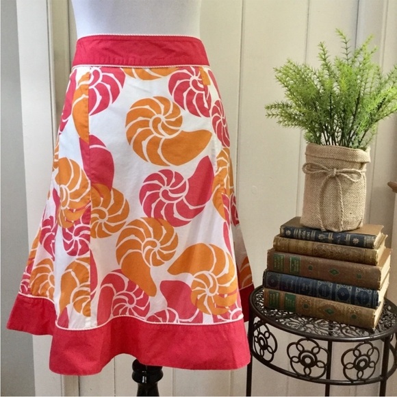 L.L. Bean Pink and Orange 100% Cotton Sea Shell Skirt S. 6 EUC - Picture 3 of 4